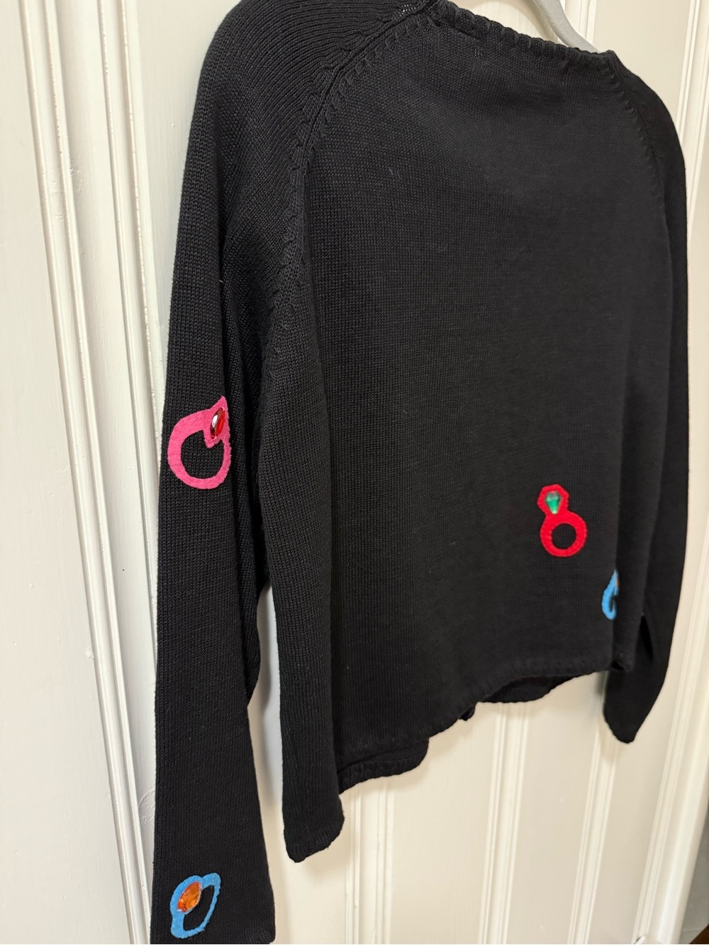 Michael Simon Black Knit Cardigan sweater Ring Appliqués small jewels - Picture 6 of 10